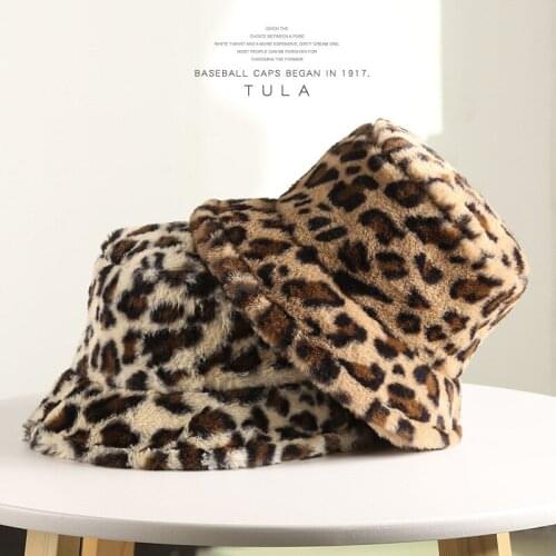 Winter Bucket Hat Vintage Fur Leopard Bucket Hat Thick Warm Bob For Women Girls Panama Outdoor Travel Fisherman Hat