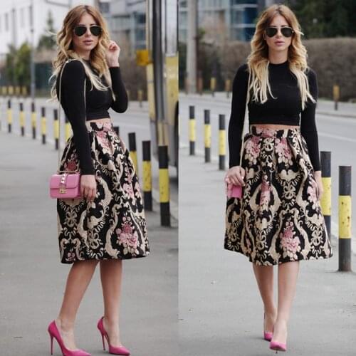 Sexy Women Retro Floral High Waist Pleated Party Midi Skirt Lady Girls Vintage Flower Printed Skirts 4 Size