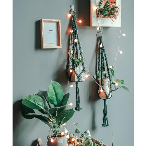 Hand-woven Macrame Cotton Rope Flower Pot Hanging Basket Net Bag Knotted Rope Flowerpot Plant Holder Home Balcony Garden Decor