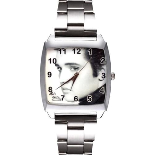Cartoon Elvis Rectangle Style Dial Mens Womens Student Boys Girls Quartz Metal Steel Wrist Watches JD52