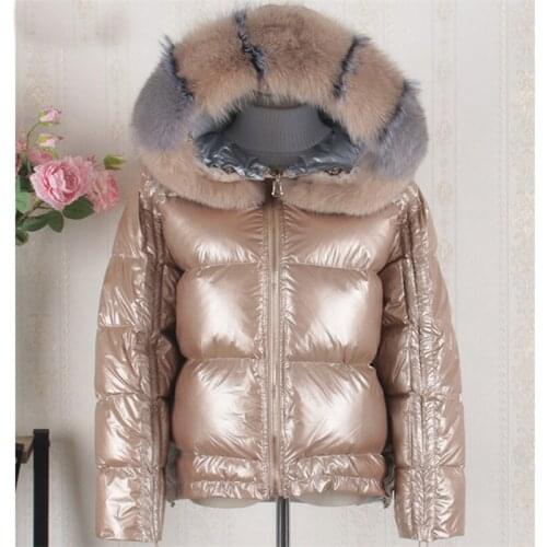 Autumn Winter Women Big Fur Collar Down Jacket Parka Warm Thicken White Duck Down Coat Female Short Hooded Outerwear Tops AB1667