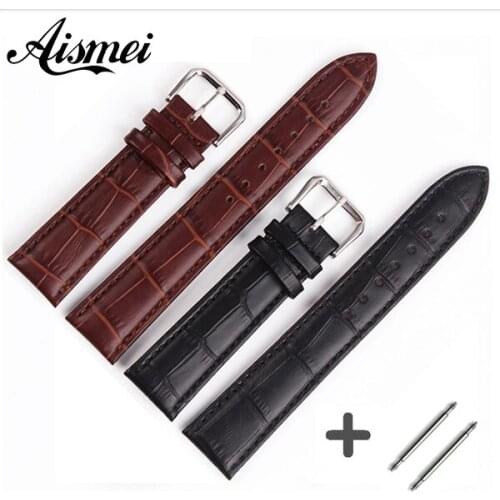 Durable Genuine Leather watch band pin buckle Bracelet S Watch Band for women and men size 12,14, 16,17,18,19,20,22,24mm