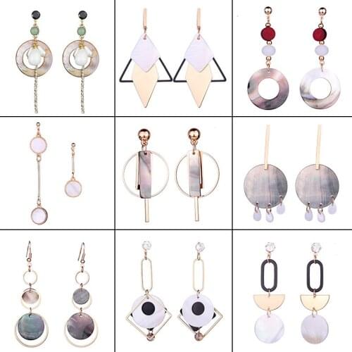 FARLENA Jewelry Handmade Natural Shell Dangle Earrings for Women Fashion Gold Metal Geometric Drop Earrings long