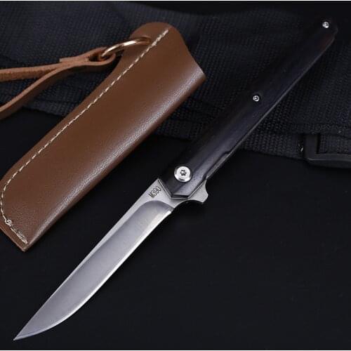 Damascus Steel M390 Steel Folding Knife With Holster Wooden Handle Portable Pocket Camping Hunting Knife Outdoor Survival Knives