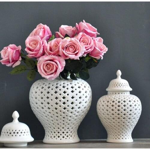 Vintage Ceramic Hollow General General Jar Flower Arrangement Dried Flower Vase Wedding Gift Vase Storage Jar Crafts Home Decor