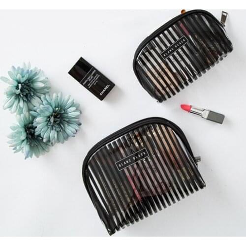 Fashion Stripe Women Cosmetic Pouch Travel Makeup Organizer Hand Bag Waterproof Make up Brush Case Beauty Bag