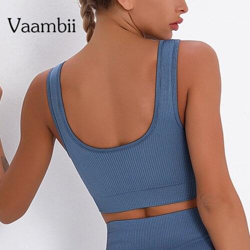 Ribbed Top Without Bones Woman Open Back Crop Tops With Cups Straps Womens Black Seamless Bra Women Underwear Female Sportswear