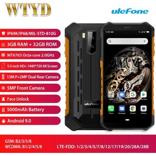 Ulefone Armor X5 IP68 Waterproof LTE 4G Smartphone 5.5'' 3GB+32GB 5000mAh OTG NFC Face ID Global Bands Android 9.0 Smartphone