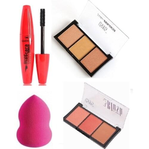 MONİCATİME 4 lü set aydınlatıcı+allık+slikon maskara+sünger 02