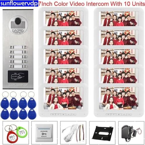 For 10 Apartments Video Doorphone Monitors Access Control Home Bell Door Intercom 7 inchs Color intercom With Video Intercom Kit