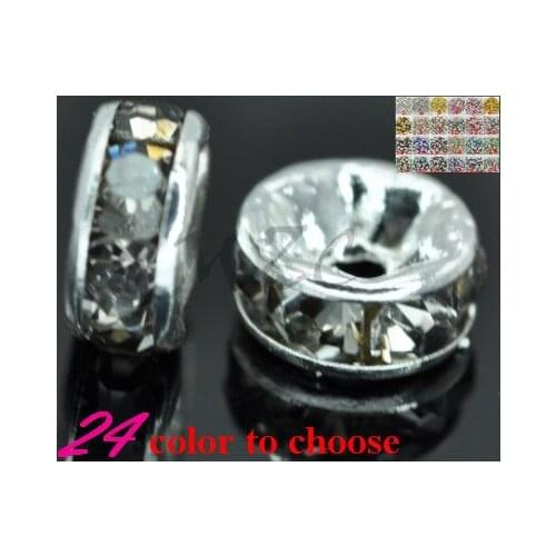 Ygj4 !bracelet DIY Loose +Free Shipping+Gift 10MM White 50pcs/Lot Crystal Spacer Metal Silver Plated Rondelle Beads