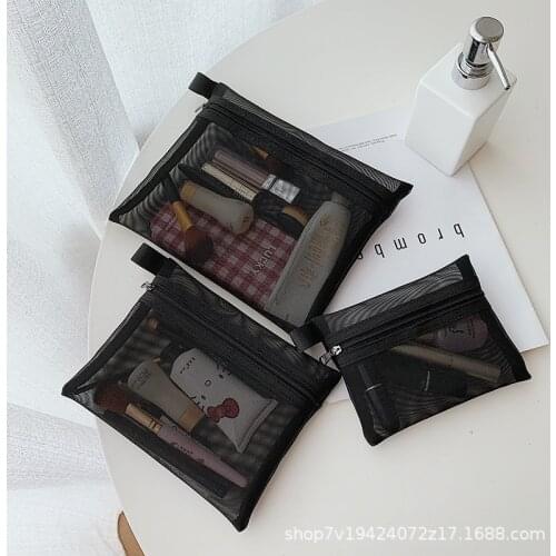 Women Portable Mesh Travel Cosmetic Bag Simple Toiletry Bag Travel Organizer Cosmetics Bags S/M/L Set Make Up Bag