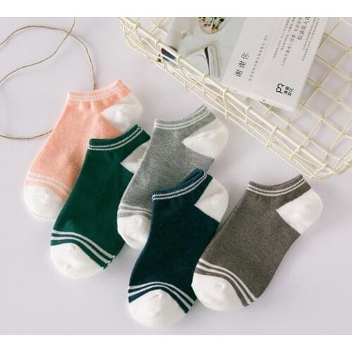 Women Striped Cotton Socks Thin Slippers Socks Small Fresh Invisible Ventilate Boat Hosiery Low Ankle Socks For Woman 5 Colors