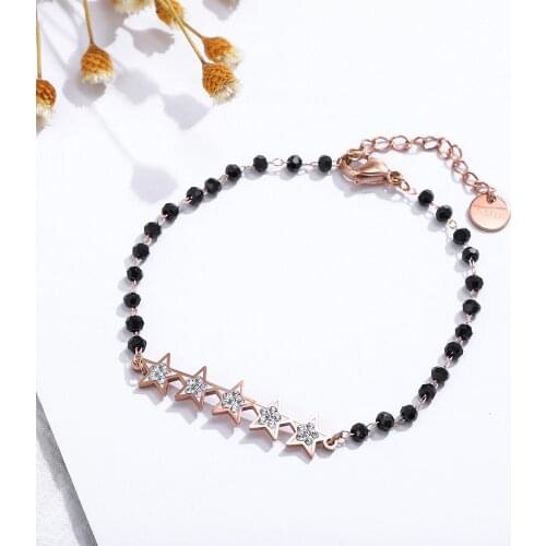 Stainless Steel Star Charm Bracelet For Women Black Crystal Beaded Chain Bracelets Girl Fashion Jewelry Pulsera 2020 New Fashion
