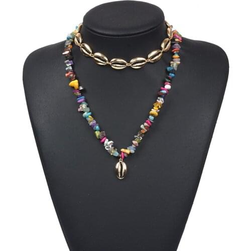Irregular Natural Stone Beads Handmade Necklace Women Gols Alloy Shell Choker Necklace Female Boho Ethnic Sweater Chain Necklace
