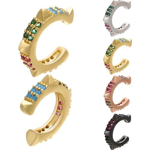 1Pcs Simple C Shape Premium Design Colorful Micro Pave Zircon Cool Ear Clips Non-pierced Earrings For woman Ear Jewelry