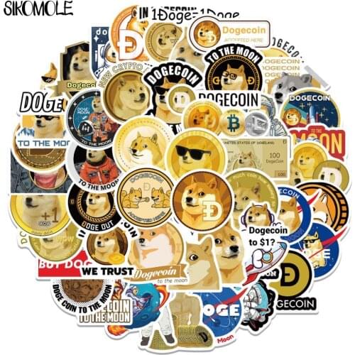 50PCS Cool Brand Dogecoin Stickers Waterproof Skateboard Car Guitar Motorcycle Luggage Suitcase Graffiti DIY Sticker Kid Toy F5