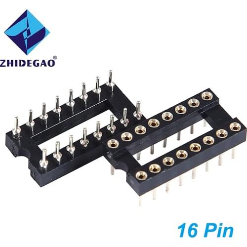 ZHIDEGAO 10pcs DIP16 Round Hole 16 Pins 2.54MM IC Sockets Adaptor Solder Type 16 PIN IC Connector