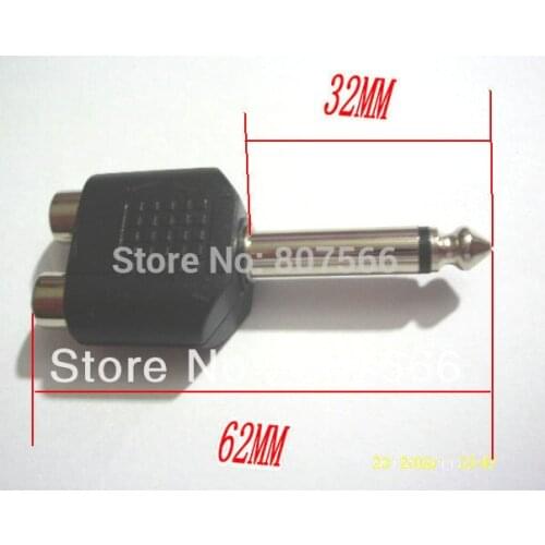 100pcs Nickel plating 6.35mm (1/4 Inch) Mono Plug to 2 RCA Jack adaptor New