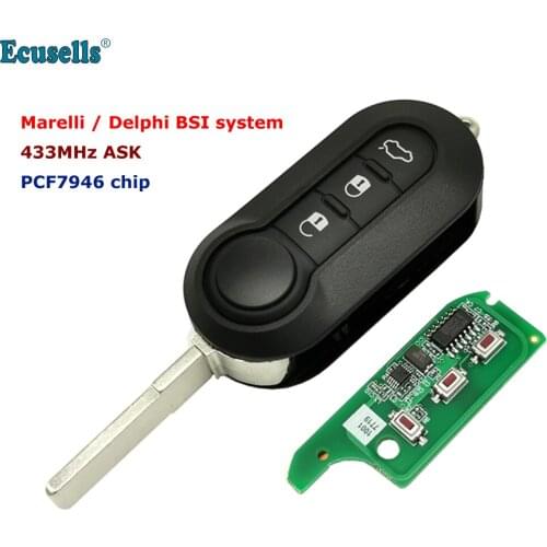 3 Button Remote Car Key ASK 433Mhz For Fiat 500 Grande Punto Doblo Qubo Marelli BSI or for-Delphi BSI System PCF7946 Chip