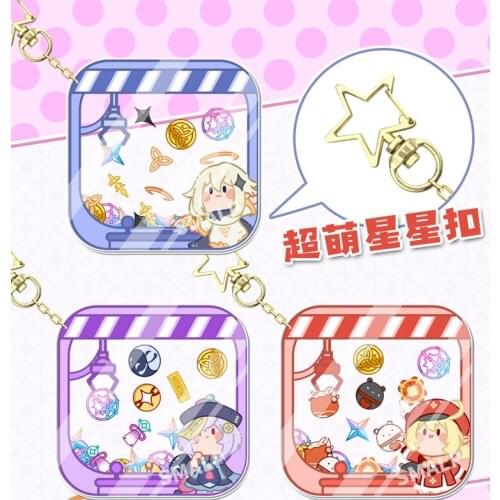 Anime Genshin Impact Klee Qiqi Keychain Cosplay Acrylic Figure Keyring 7038 Kids Christmas Toy