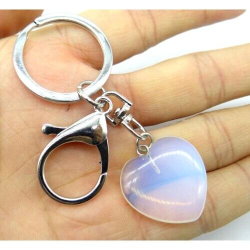 Natural stone Turquoises Quartz crystal Opal tiger eye Heart-shaped Key Chain pendant for diy Jewelry making Key Accessories