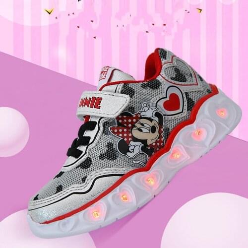 Disney cartoon children led flashing shoes new girls casual sports shoes Minnie baby girl shoes Non-slip breathable shoes