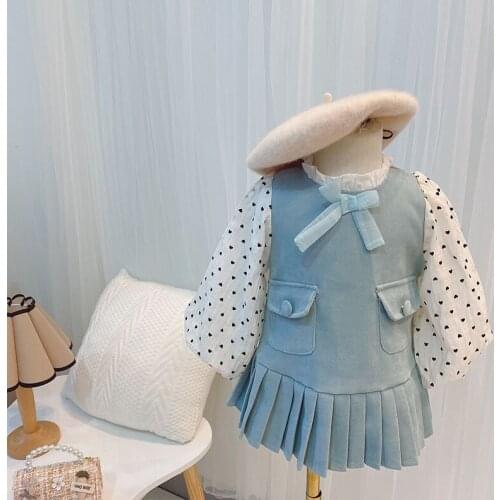 Kids Girls Princess Dress Baby Girl Hearts Print Dots Party Dress Fashion Ruched Clothes Children Bow Cute Clothing 2-6 Years