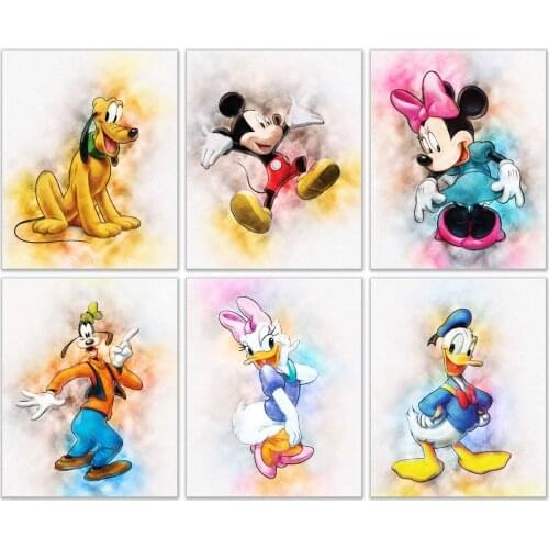 Disney Mickey Mouse Watercolor Canvas Paintings on the Wall Art Posters and Prints Donald Duck Graffiti Art Pictures Home Decor