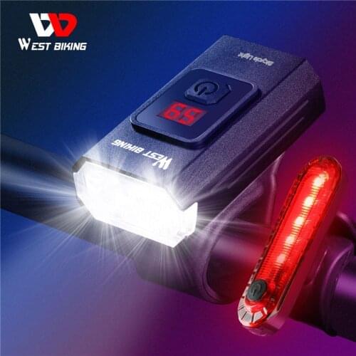 WEST BIKING 350 Lumens Bike Light With Battery Display USB Rechargeable Headlight Waterproof LED Cycling Front Rear Lamp