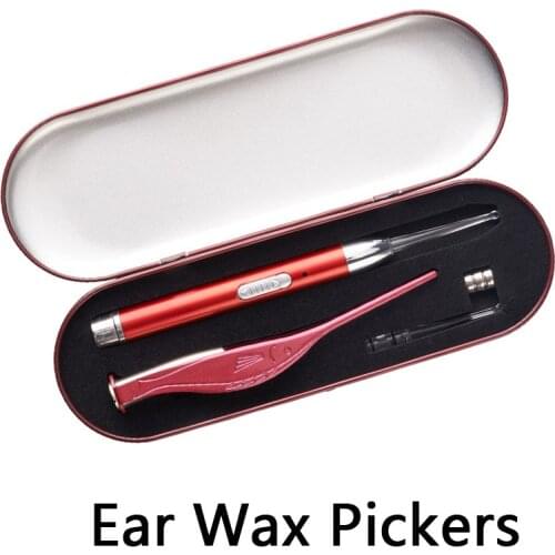 LED Flash Light Ear Wax Pickers Cleaner set Luminous Ear Wax Remover Curette Earpick Scoop Tweezers Ear Spoon Care Tools USB