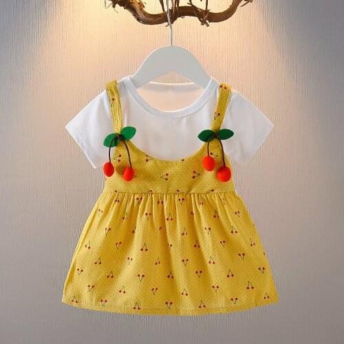 Summer 2020 new childrens Pure cotton dress Cherry Baby Girls princess dress 1 year girl baby birthday dress
