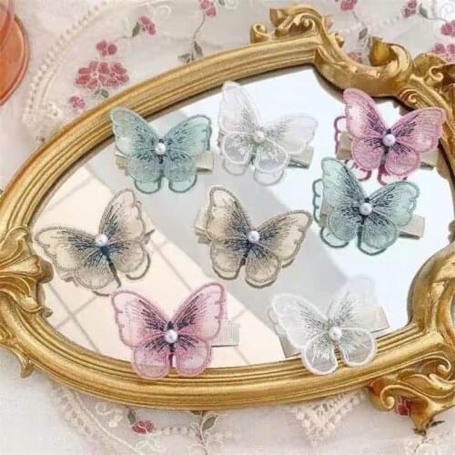 Korean Fashion 4Pcs Hair Clip Fairy Lace Butterfly Clip Summer Style Headdress Flower Embroidery Jewelry Girls Hair Accessories