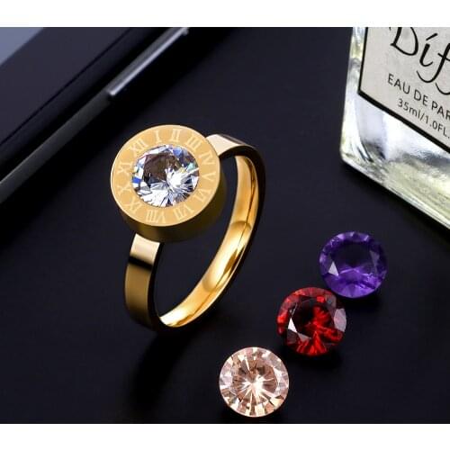MSX Roman Numerals Crystal Ring Fashion Changable Stainless Steel Cubic Zircon Rings Luxury Brand Wedding Bridal Rings For Women