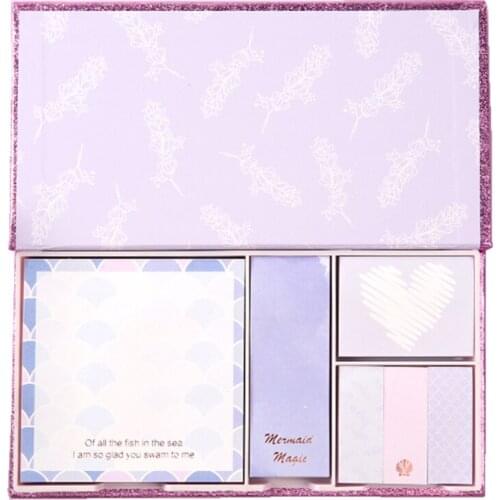 Mermaid Theme Self-Stick Note Pads Set Pop Up Notes Cubes Sticky Notepad Dispenser Holder for Page Marker Daily Memos