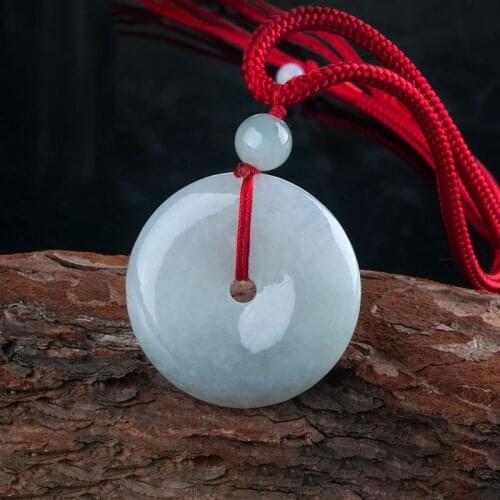 Natural Burmese Emerald pendant Hand carved Donut pendant necklace Attached lanyard Fine Jade Jewelry