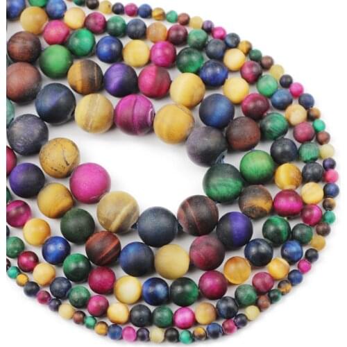 Natural Stone Colourful Matte Round Tiger Eye Loose Charm Beads For Bracelet Necklace Making DIY Trendy Pendant 4/6/8/10/12mm