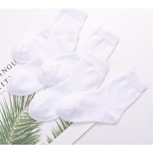 5 Pairs/lot 1 to 12 Years Autumn Winter White Students' Socks Solid Color Black Grey Cotton Crew Socks Girls Boys Foot Wear