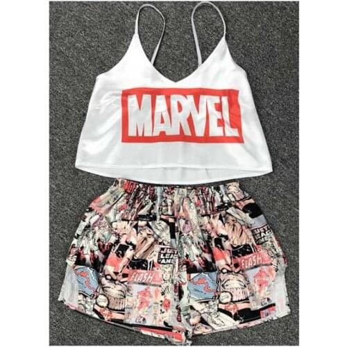 2511b-17 Spaghetti Strap Pajama Set Sleeveless Trim Pyjamas Sleep Short Set Pijama Suit Sleepwear Women Sexy Nighties