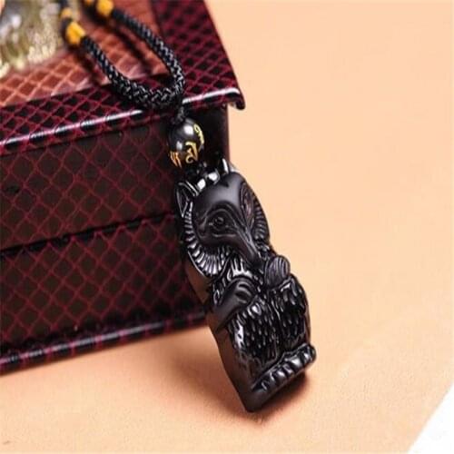 Natural obsidian fox pendant, obsidian carved fox, crystal pendant