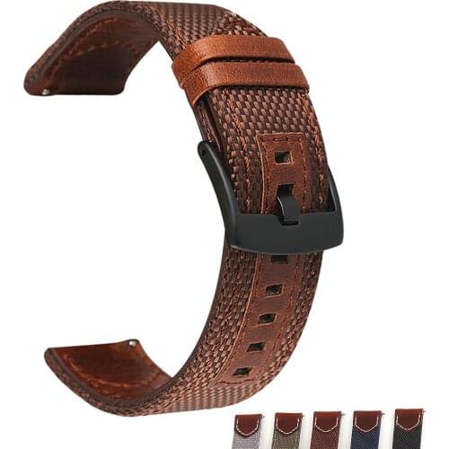 BEAFIRY Nylon+Leather Watch Band 20mm 22mm 24mm Quick release Watch Straps Watchbands Sports for huawei samsung brown blue grey