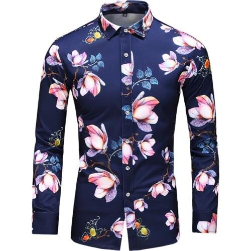 Brand clothing Mens Long Sleeve Slim Print Shirt Summer New Mens Floral Hawaiian Shirts Casual Loose Tops Plus Size 5XL 6XL 7XL