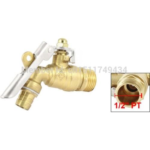 Garden Brass 1/2" PT Male Thread Locked Handle Water Tap Faucet Gold Tone 2 Pcs