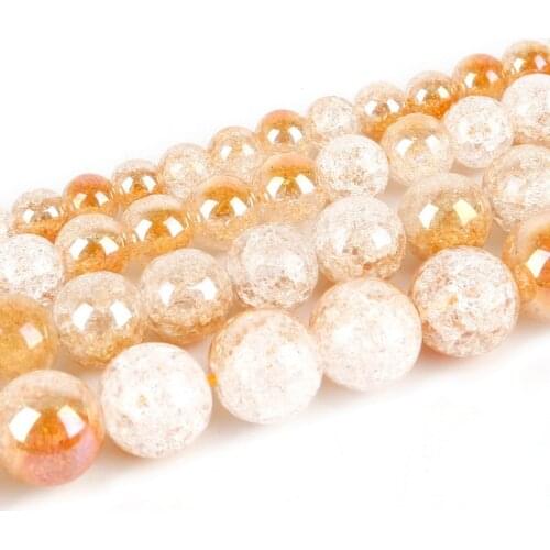 Champagne Plated White Snow Cracked Crystal Natural Stone Beads For Jewelry Making DIY Bracelet Necklace 6 8 10 12mm