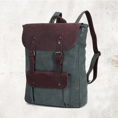 VZVA School Backpacks Book Bags for College Students Canvas Leather Fashionable Backpack Men Women Retro Business Backpack