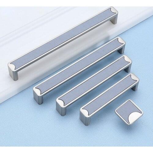 HXS Blue Leather Pull Handle Zinc Alloy Cabinet Knobs Nordic Brass Drawer Pulls Kitchen Door Handles for Furniture Hardware
