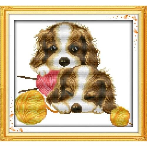 Dogs with wool cross stitch kit animal dog aida 14ct 11ct count print canvas stitches embroidery DIY handmade needlework plus