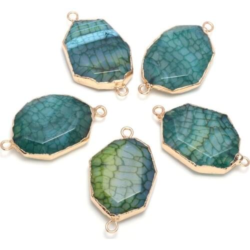 Natural Stone Pendant Connectors Irregular Dragon Pattern Geode Agates Link Charms for Jewelry Making Necklace Bracelet Gift