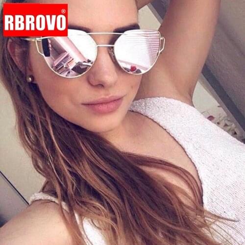 RBROVO 2021 Brand Designer Cateye Sunglasses Women Vintage Metal Glasses For Women Mirror Retro Lunette De Soleil Femme UV400