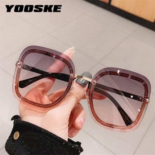YOOSKE 2021 New Oversized Rimless Sunglasses Women Men Round Square Spectacles Anti Ultraviolet Glasses Shading UV400 Gradient